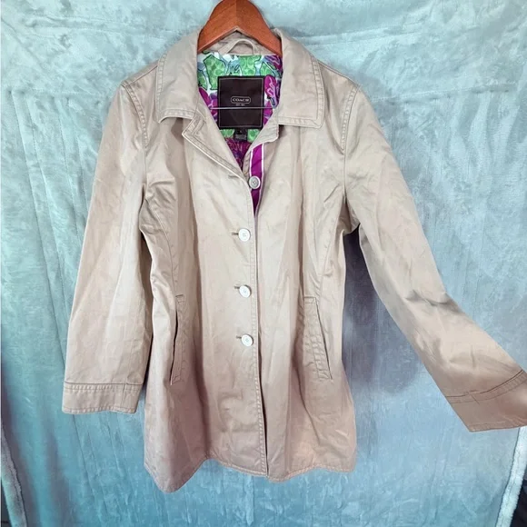Coach women’s trench coat size large floral signature lining beige - Picture 8 of 9